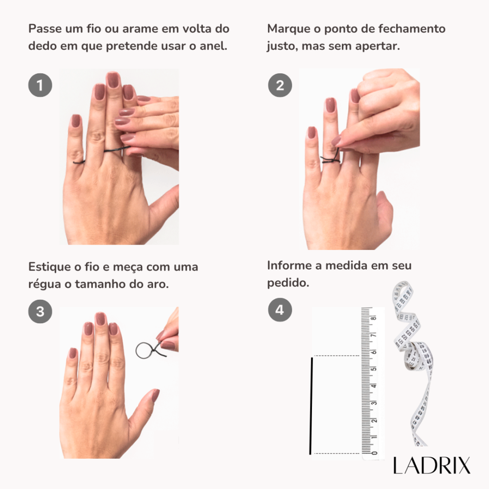 Instruções para medir o tamanho do anel - Ladrix Acessórios Sustentáveis